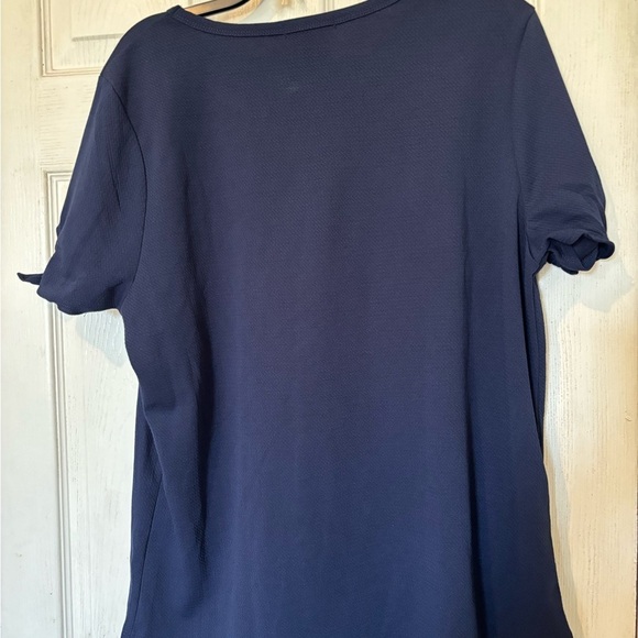 NWOT Love Ryan Navy Textured Knit Top with Knotted Tie Short Sleeves - Picture 5 of 5